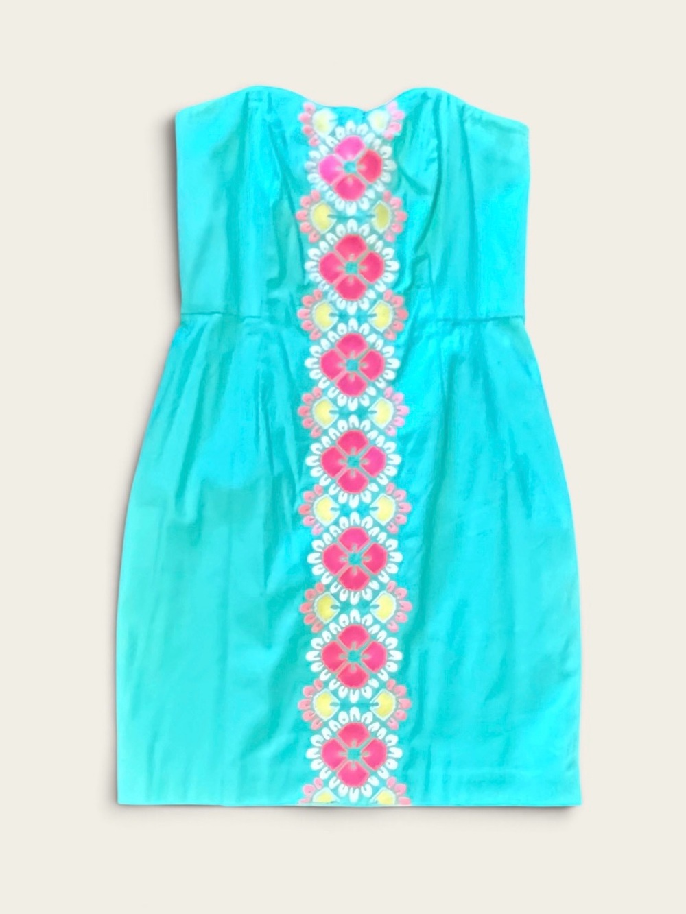 4 Vineyard Vines Turquoise Strapless Dress w Pink & Yellow Embroidery Worn Once